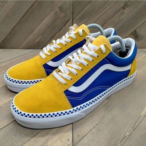 Vans Old Skool Checkered Skateboard Sneakers Mens Size 9.5 Yellow Blue Taxi